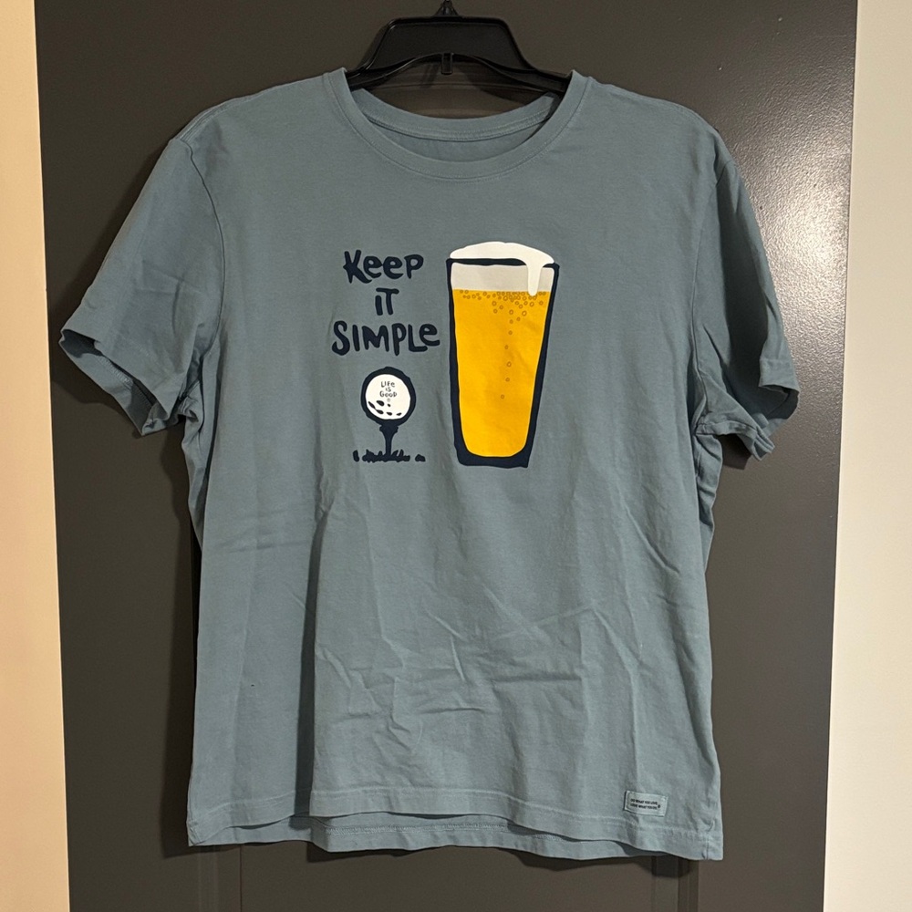 Life Is Good Blue Tee with Beer Graphic